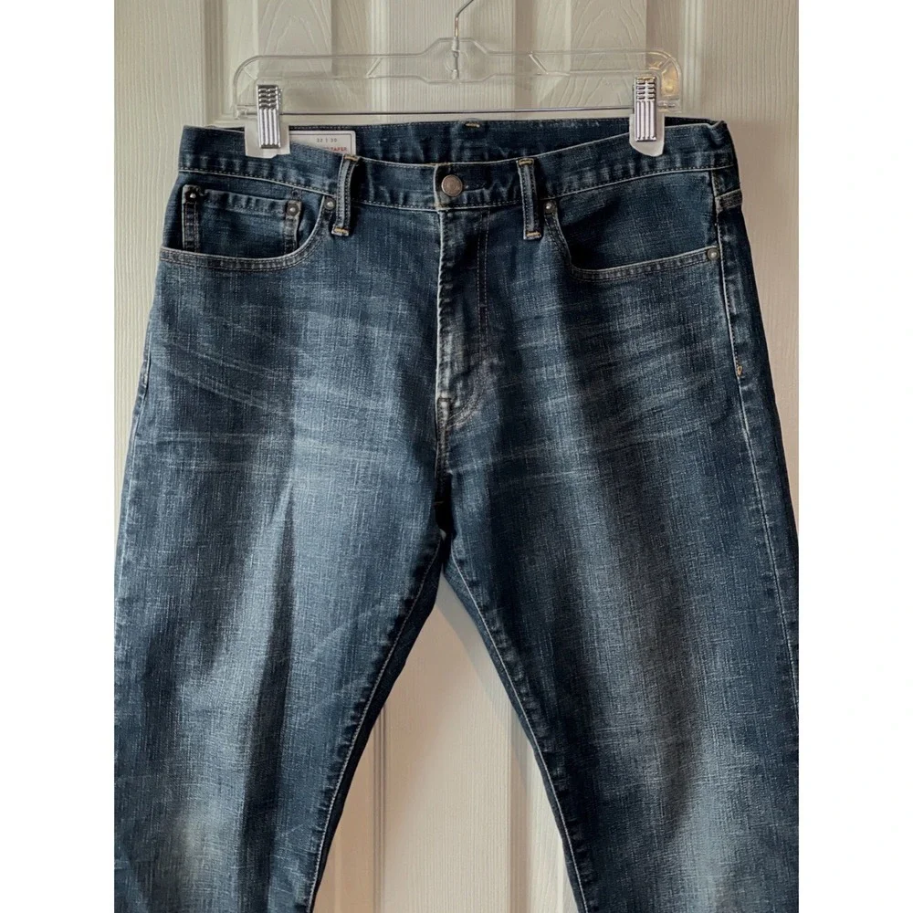 Gap Athletic‎ Taper Mens Jeans 32x30 Dark Tinted Stretch Denim Indigo Faded
